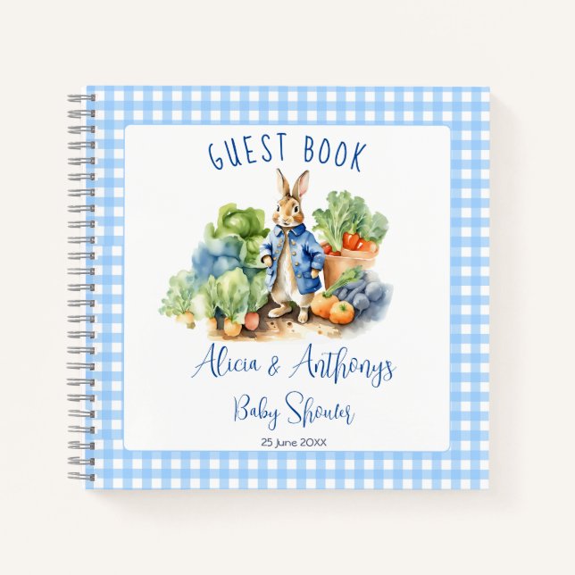 Rabbit baby boy baby shower guest book (Front)