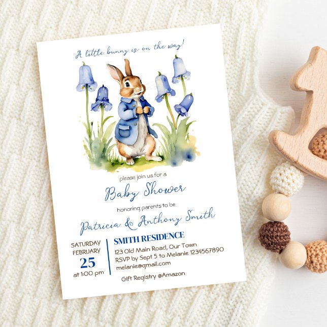 Rabbit baby boy baby shower  invitation (Peter rabbit baby boy baby shower editable template invitation digital download cute bunny bluebells)