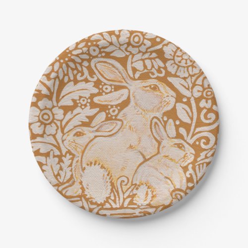 Rabbit Baby Bunnies Golden Yellow Woodland Art Paper Plates