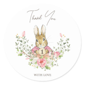 Rabbit Baby Girl Birthday  Classic Round Sticker