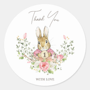 Rabbit Baby Girl Birthday  Classic Round Sticker