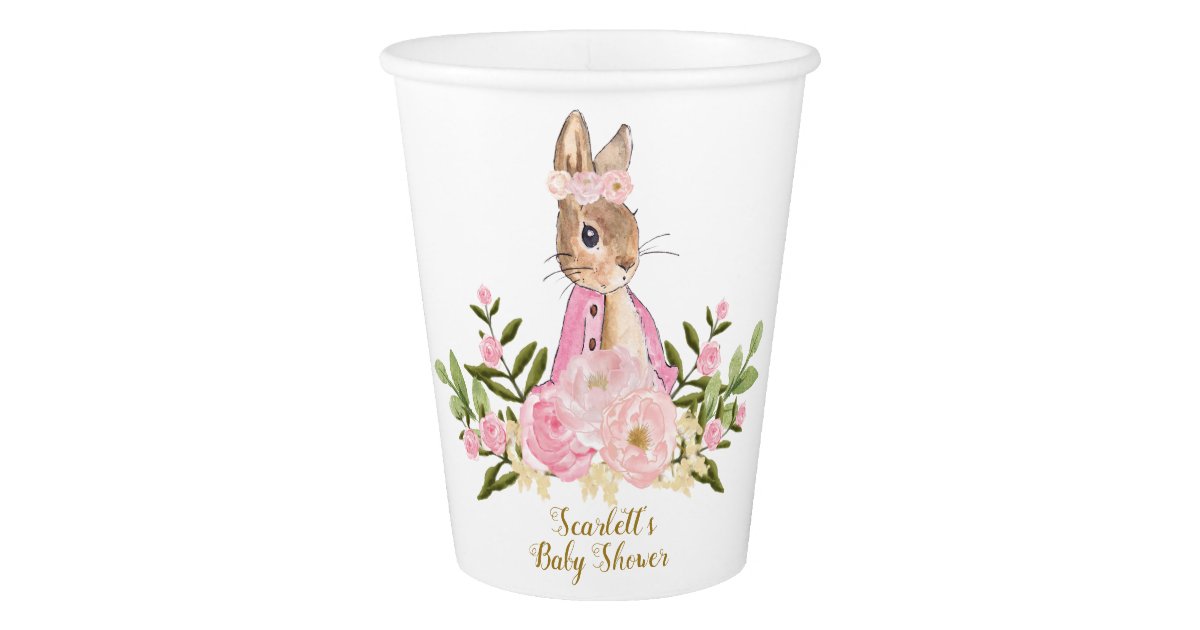 Rabbit Baby Shower Bunny Paper Cup Pink Flowers | Zazzle