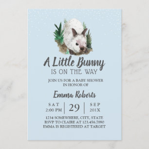 Rabbit Baby Shower Cute Bunny Mint Blue Invitation