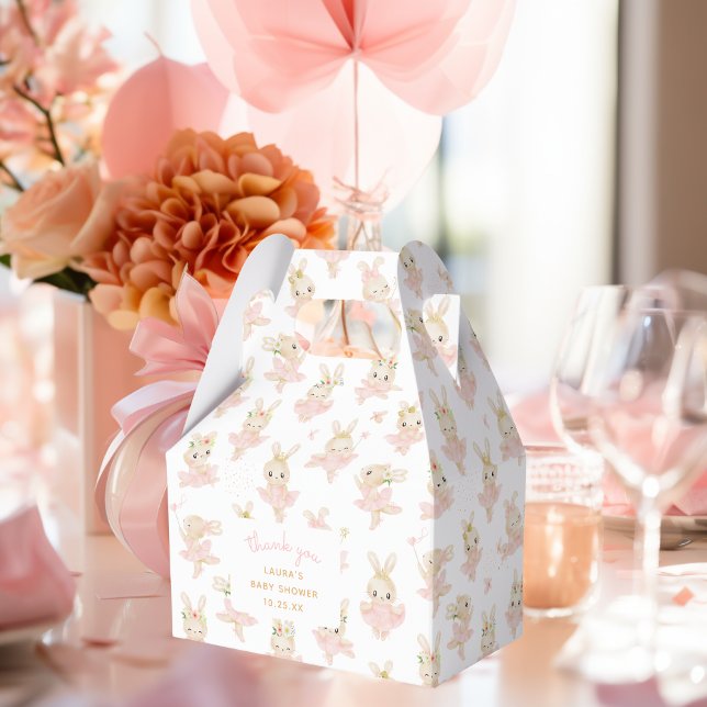Rabbit Ballerina Tutu Bunny Baby Shower Thank You Favor Boxes (rabbit ballerina baby shower favor box)