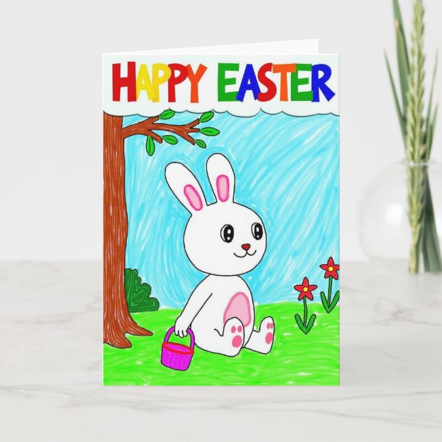 Rabbit Basket Easter Message Card (Front)