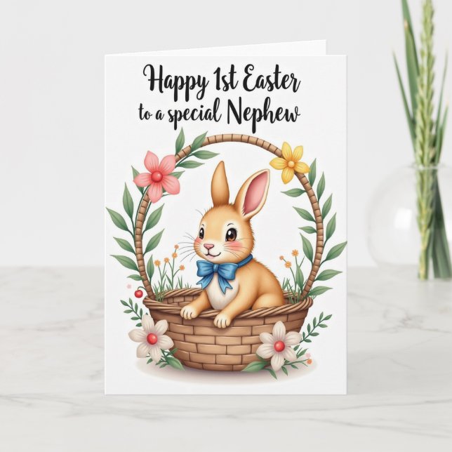 Rabbit Basket Floral Pattern Card (Front)