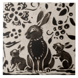 Rabbit Batik Stoneware Woodland Animal Tan Brown Ceramic Tile