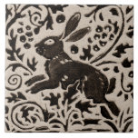 Rabbit Batik Stoneware Woodland Animal Tan Gray Ceramic Tile