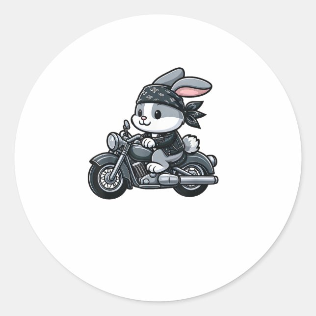 Rabbit Biker Pet Funny Motorcycle  Classic Round Sticker (Front)