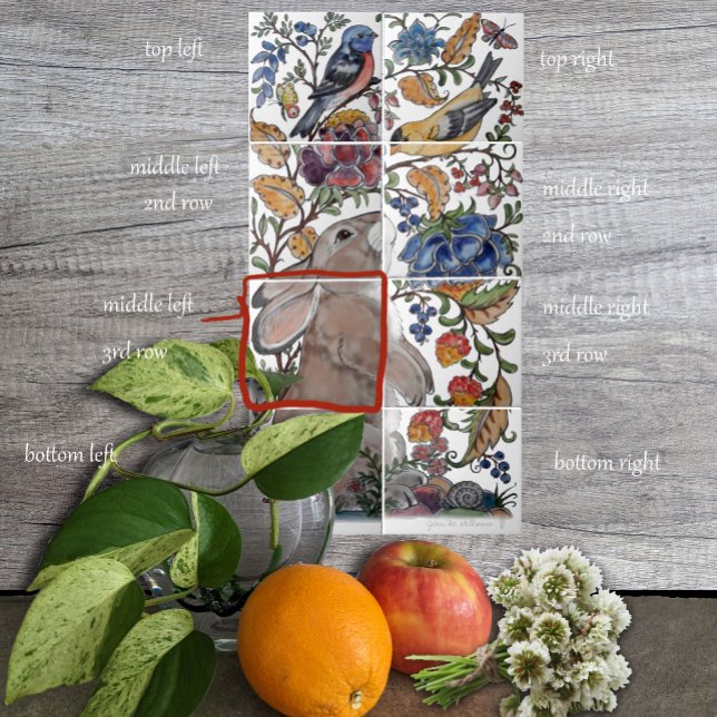 Rabbit Bird Jacobean Floral Tile Mural 8pc L Row 3 (Creator Uploaded)