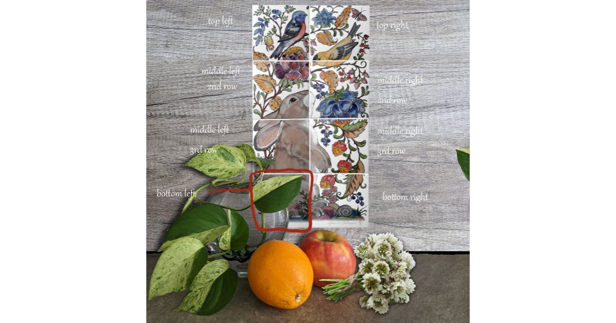 Rabbit Bird Jacobean Floral Tile Mural 8pc L Row 4 | Zazzle