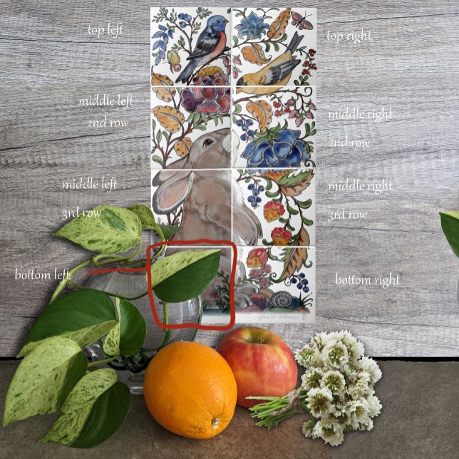 Rabbit Bird Jacobean Floral Tile Mural 8pc L Row 4 (Creator Uploaded)