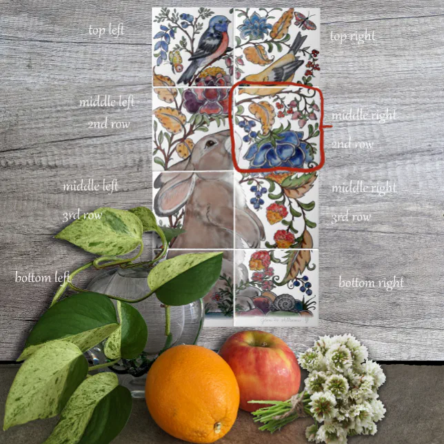 Rabbit Bird Jacobean Floral Tile Mural 8pc R Row2 | Zazzle
