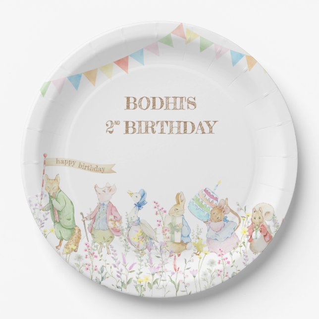 Rabbit Birthday Parade Paper Plates (Front)