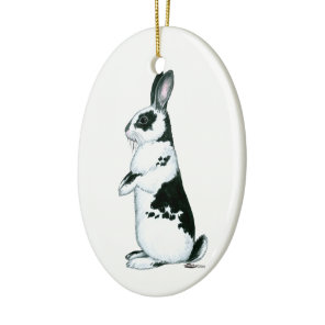 Rabbit:  Black and White Ceramic Ornament