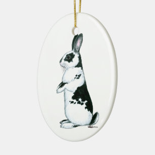 Rabbit:  Black and White Ceramic Ornament