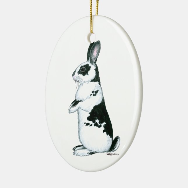 Rabbit:  Black and White Ceramic Ornament (Left)