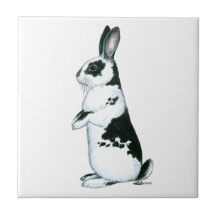 Rabbit: Black and White Ceramic Tile