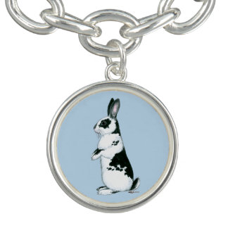 Rabbit:  Black and White Charm Bracelet