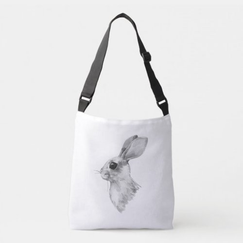 Rabbit Black and white watercolor Crossbody Bag