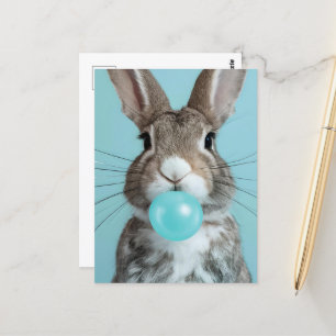 Rabbit Blowing Bubble Gum Bubble Postcard
