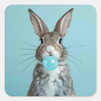 Rabbit Blowing Bubble Gum Bubble Square Sticker