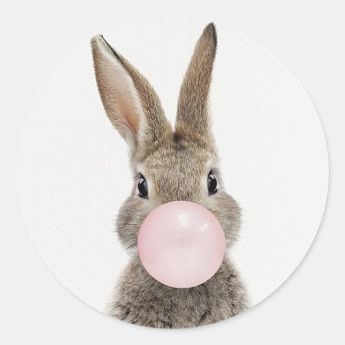 Rabbit Blowing Pink Bubble gum    Classic Round Sticker