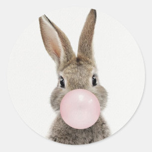 Rabbit Blowing Pink Bubble gum Classic Round Sticker