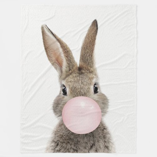 Rabbit Blowing Pink Bubble gum Fleece Blanket