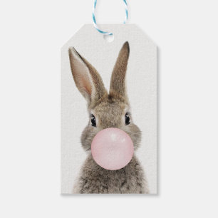 Rabbit Blowing Pink Bubble gum Gift Tags
