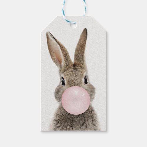 Rabbit Blowing Pink Bubble gum   Gift Tags