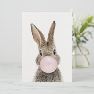 Rabbit Blowing Pink Bubble gum Invitation