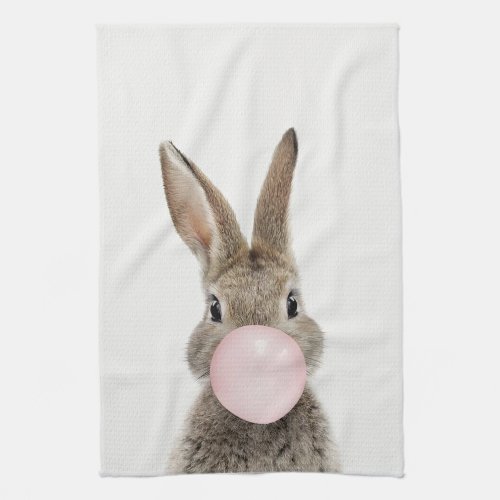 Rabbit Blowing Pink Bubble gum Kitchen Towel
