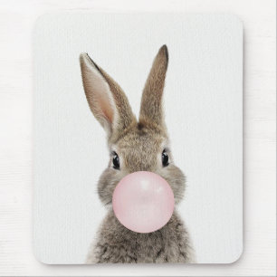 Rabbit Blowing Pink Bubble gum Mouse Pad