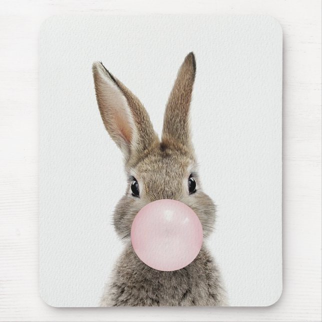 Rabbit Blowing Pink Bubble gum   Mouse Pad (Front)