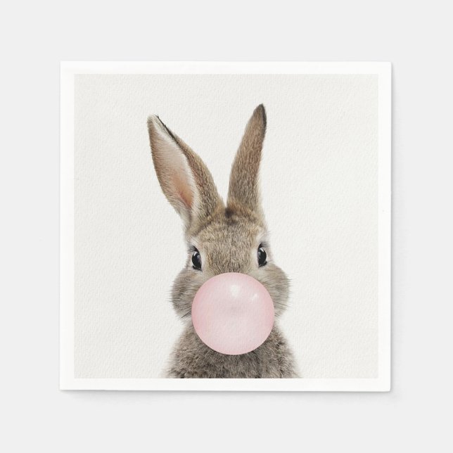Rabbit Blowing Pink Bubble gum  Napkins (Front)