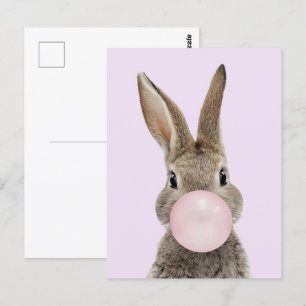 Rabbit Blowing Pink Bubble gum Postcard