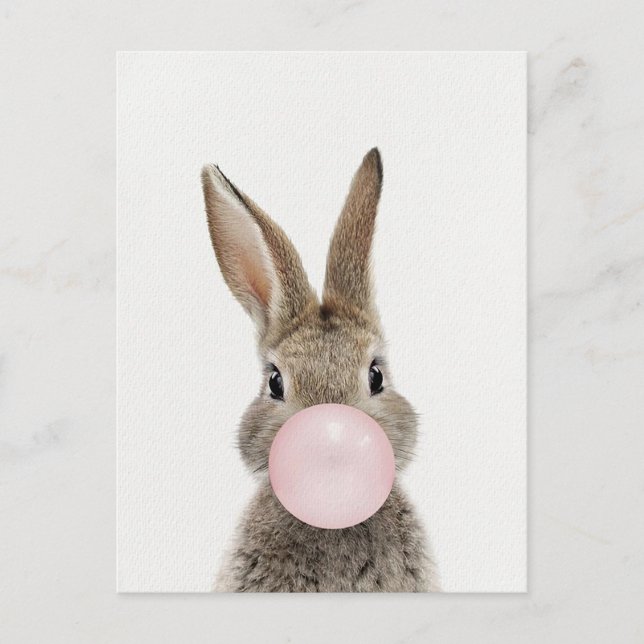 Rabbit Blowing Pink Bubble gum Postcard (Front)