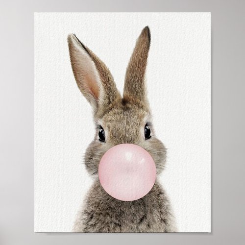 Rabbit Blowing Pink Bubble gum  Poster