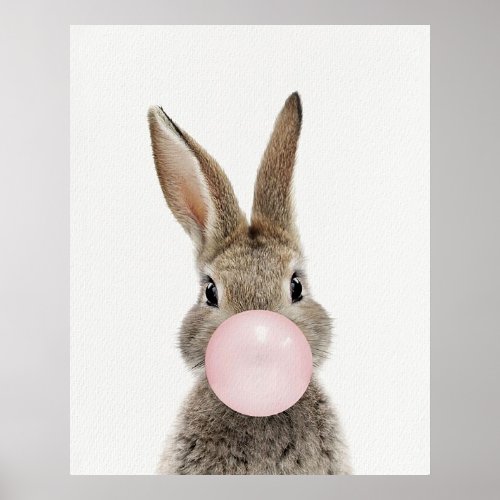 Rabbit Blowing Pink Bubble gum Poster