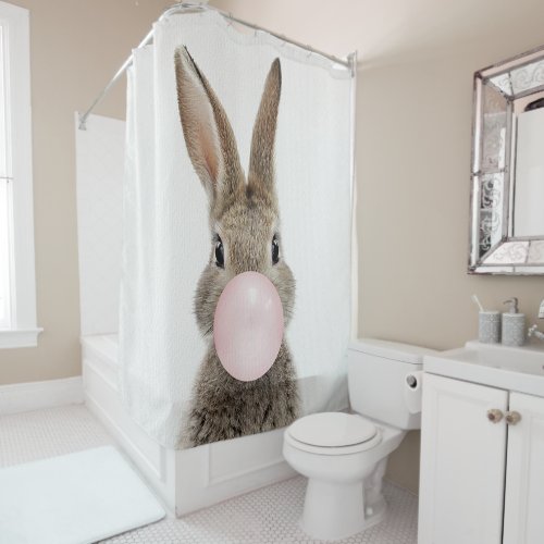 Rabbit Blowing Pink Bubble gum Poster Shower Curtain