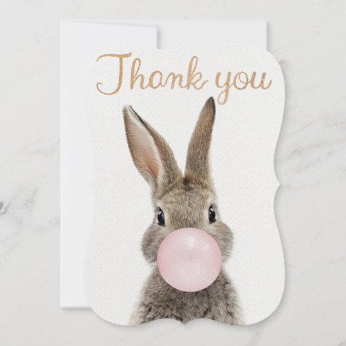 Rabbit Blowing Pink Bubble gum Thank You Card