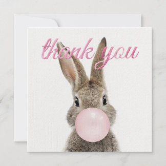 Rabbit Blowing Pink Bubble gum Thank you Card
