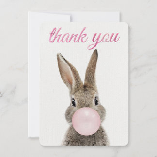 Rabbit Blowing Pink Bubble gum Thank you Card