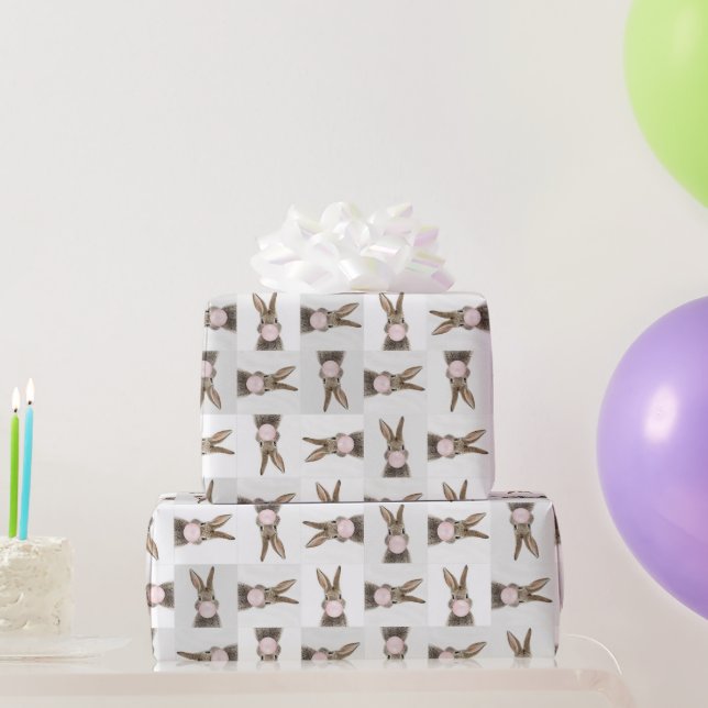 Rabbit Blowing Pink Bubble gum Wrapping Paper (Party Gifts)