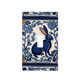 Rabbit Blue and White Folk Art Light Switch Cover