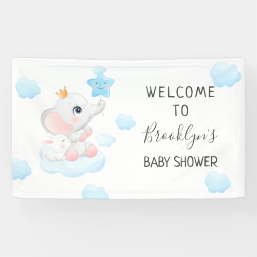 Rabbit Blue Balloon Elephant Baby Shower Welcome Banner