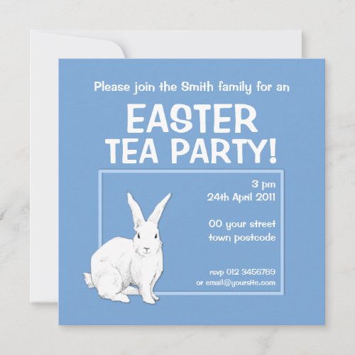 Rabbit blue Easter Invitation