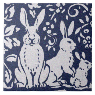 Rabbit Blue Gray Granite Stone Woodland Animal Art Ceramic Tile