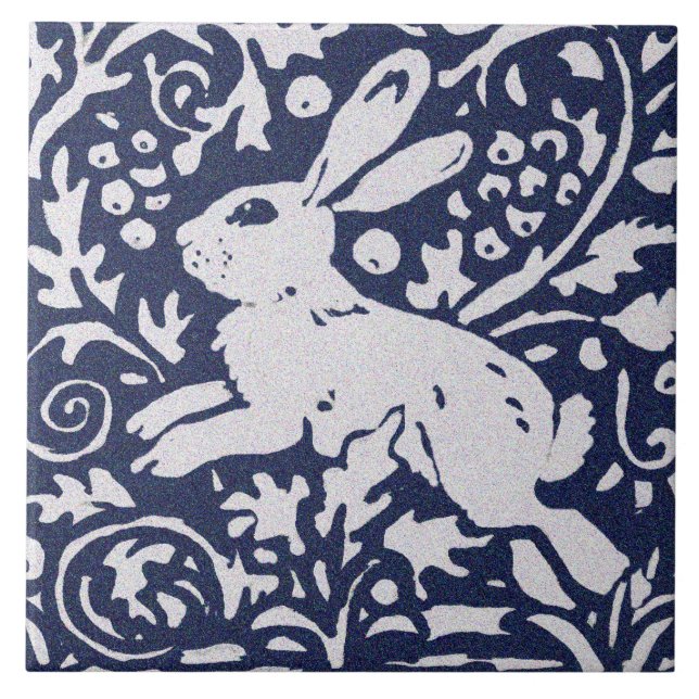 Rabbit Blue Gray Granite Stone Woodland Animal Art Ceramic Tile (Front)